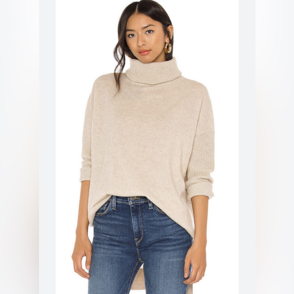 Alice + Olivia Small Hi & Lo 100% Cashmere Tunic Sweater Turtleneck Beige